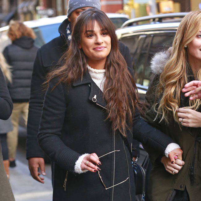 160260, Lea Michele wears a black wool coat while exiting the Aerie pop-up shop in SOHO in New York City. New York, NY - Thursday December 15, 2016. Photograph: © , PacificCoastNews. Los Angeles Office (PCN): +1 310.822.0419 UK Office (Photoshot): +44 (0) 20 7421 6000