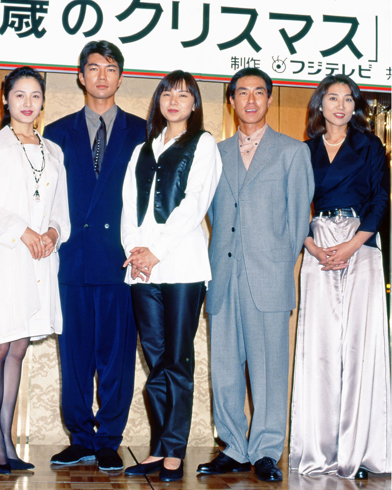 994年放送『29歳のクリスマス』会見（左から水野真紀、仲村トオル、山口智子、柳葉敏郎、松下由樹）