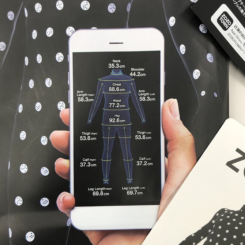 ZOZOSUITで計測したあと、スマートフォンの画面に表示された体のサイズ