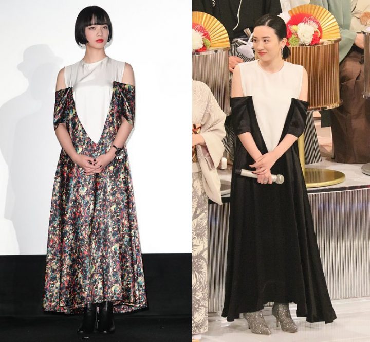 柄違いで同じ衣装を着た小松菜奈と永野芽郁