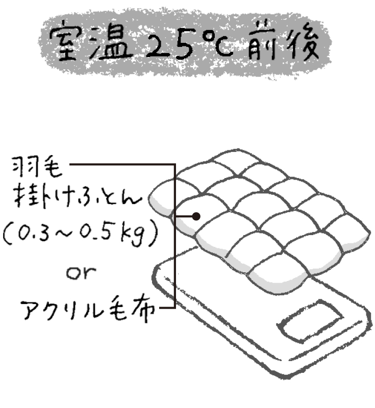 室温25℃前後の場合、夏用の掛け布団か、アクリル毛布のみのイラスト