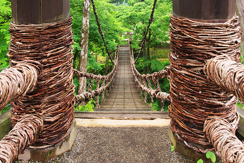 木とかずらを編んでできた吊り橋