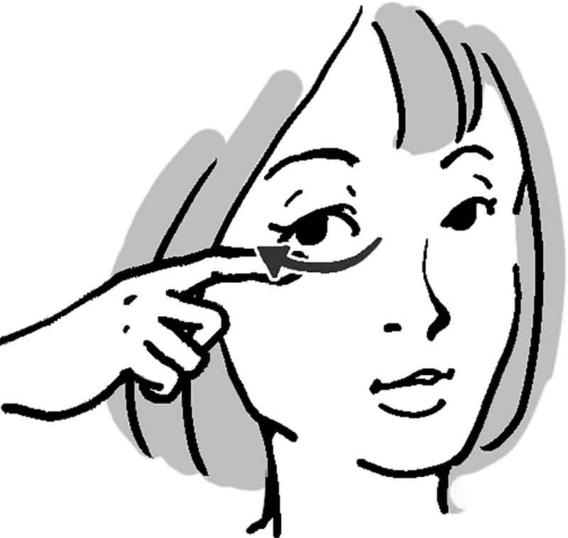 目の下を人さし指でマッサージする女性のイラスト