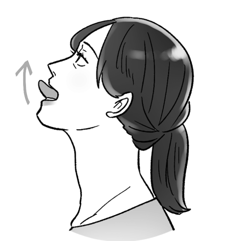 あごを持ち上げて舌を出している女性のイラスト