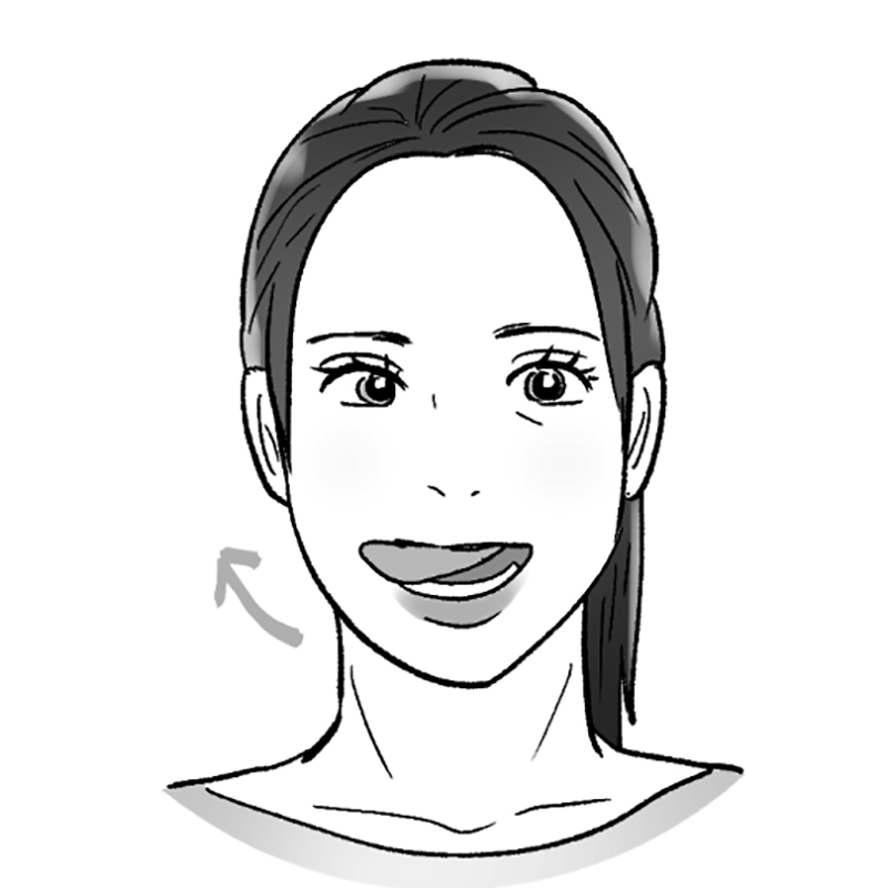 舌を右に出している女性のイラスト