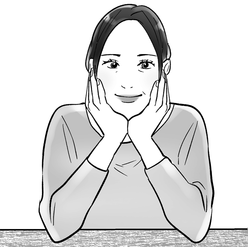 両手で頬づえをついている女性のイラスト