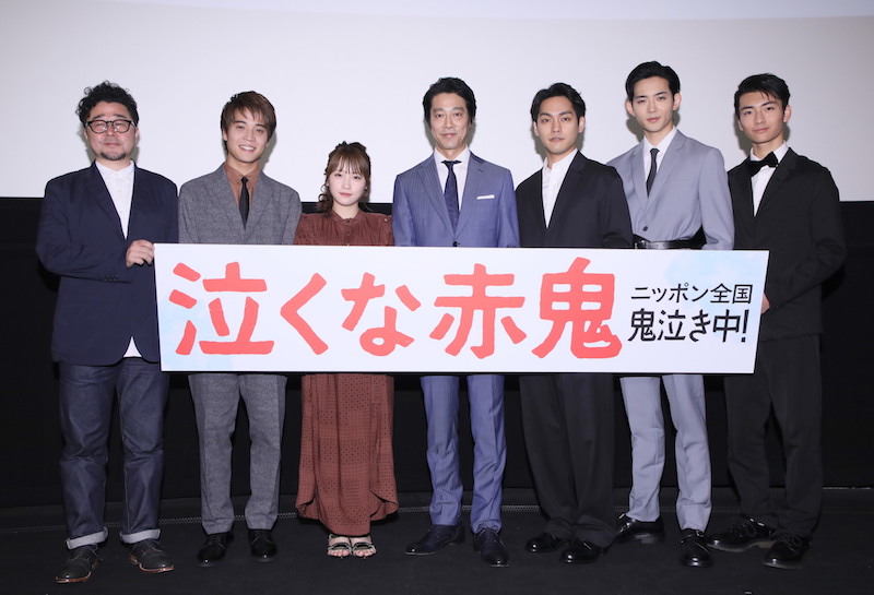 兼重淳監督、堀家一希、川栄李奈、堤真一、柳楽優弥、竜星、武藤潤（左から）