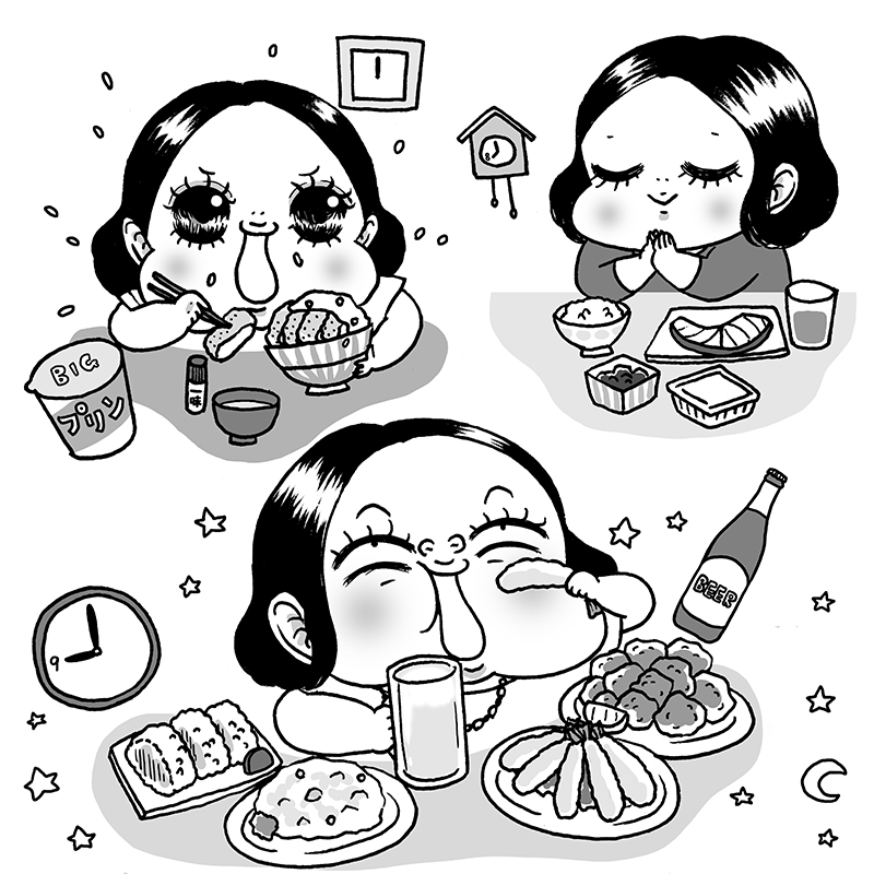 一日3食を摂る女性のイラスト