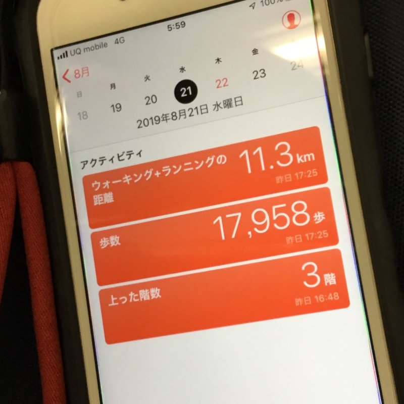 スマホの画面に歩数計の表示がされている