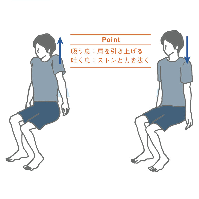 肩の力を一気に抜く肩上げストレッチのイラスト