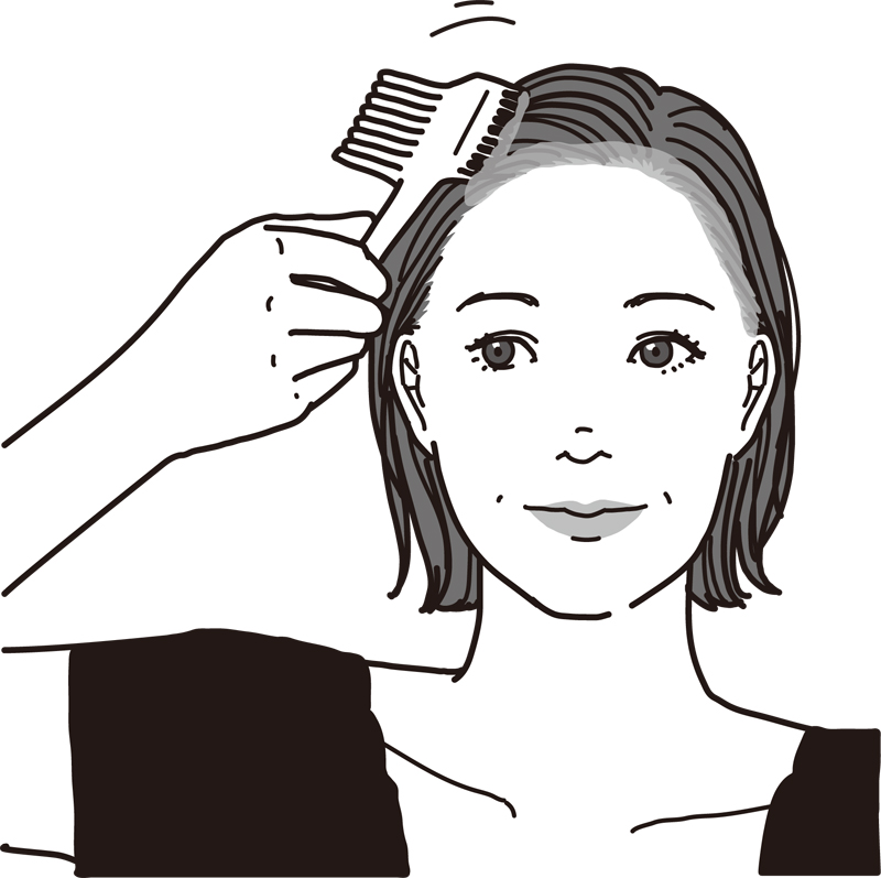 顔まわりに白髪染めの薬剤を塗る女性のイラスト