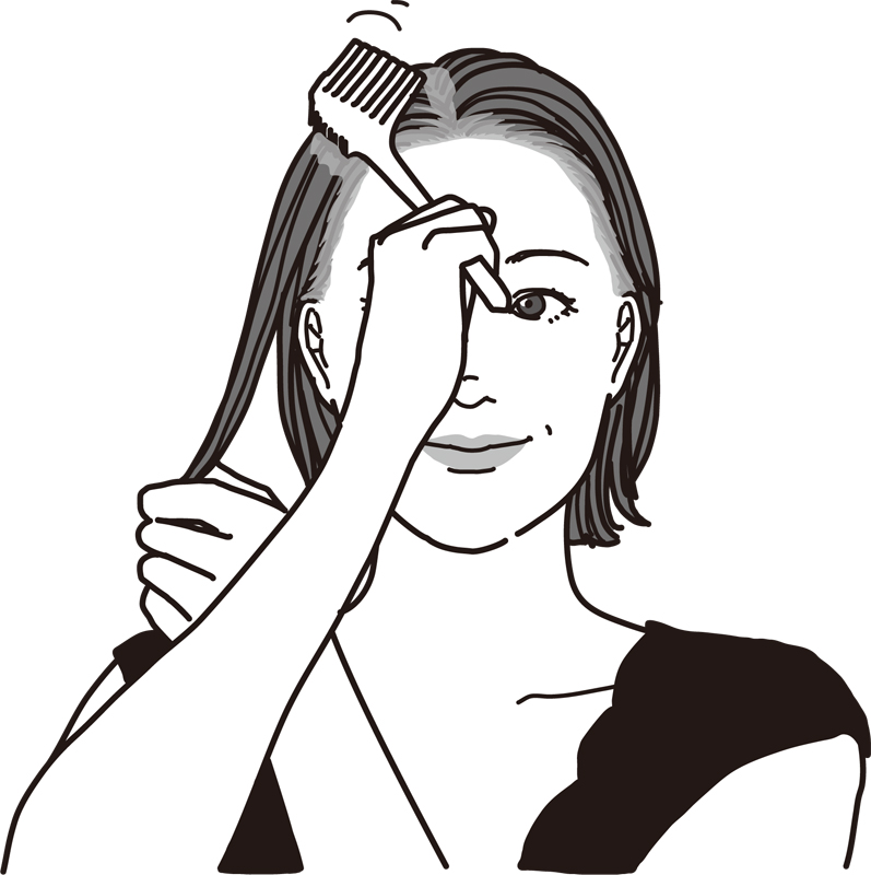 薬剤を塗った髪の根元をコームでとかす女性のイラスト