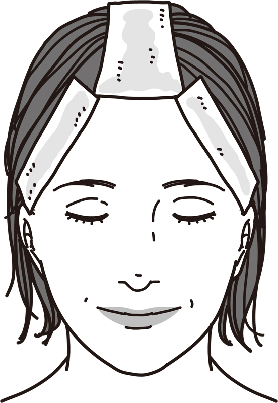 キッチンペーパーを白髪が目立つ部分に貼りつけた女性のイラスト