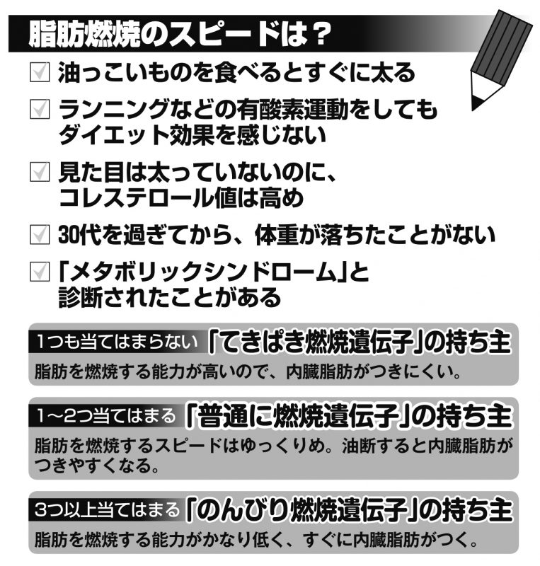 脂肪燃焼スピード遺伝子タイプチェックシート