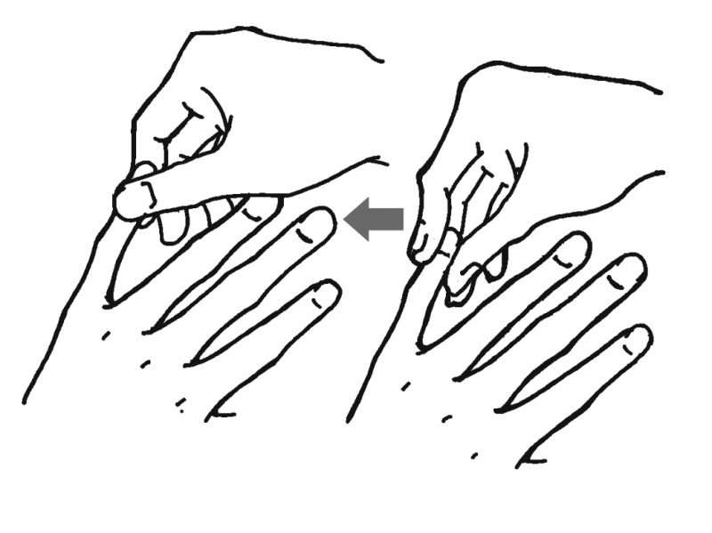 指先を横から＆上から挟んで刺激