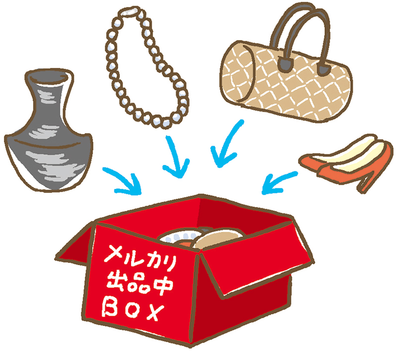 専用ボックスに次々と出品物を入れているイラスト