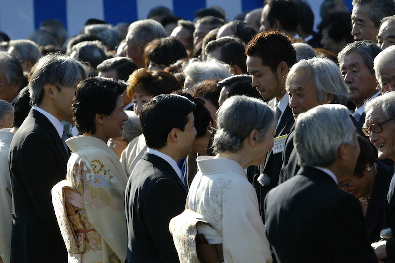 2003年10月の秋の園遊会に古典柄の淡い着物で出席された雅子さま。