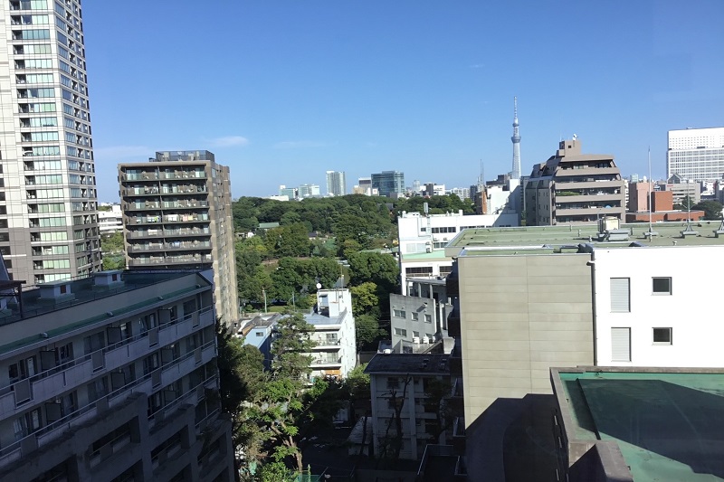 病室内から。遠くに見えるのはスカイツリー