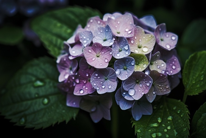 水滴がついた紫陽花