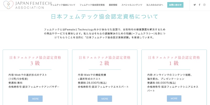 「フェムテック検定」の紹介ページ