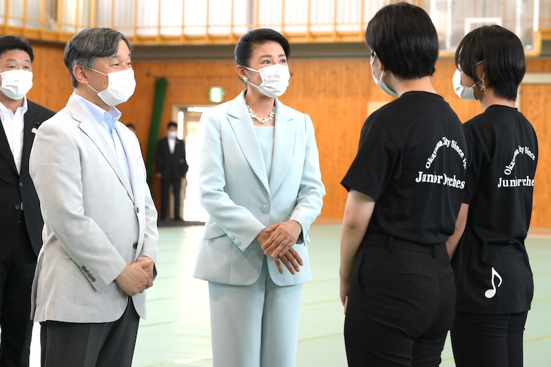 体育館ではジュニアオーケストラの練習を見学された（2024年5月25日、JMPA）