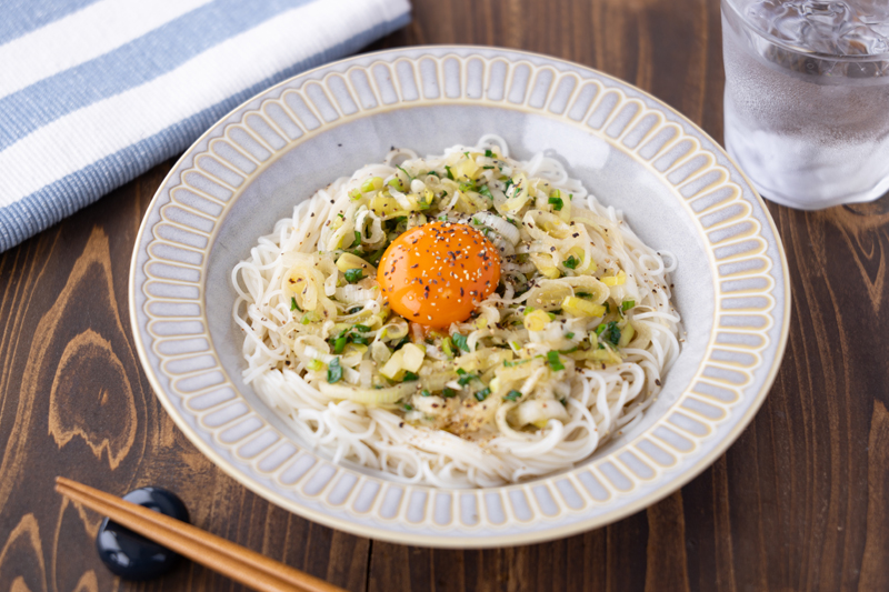  普通のそうめんに飽きたときに！「絶品ねぎだく釜玉そうめん」