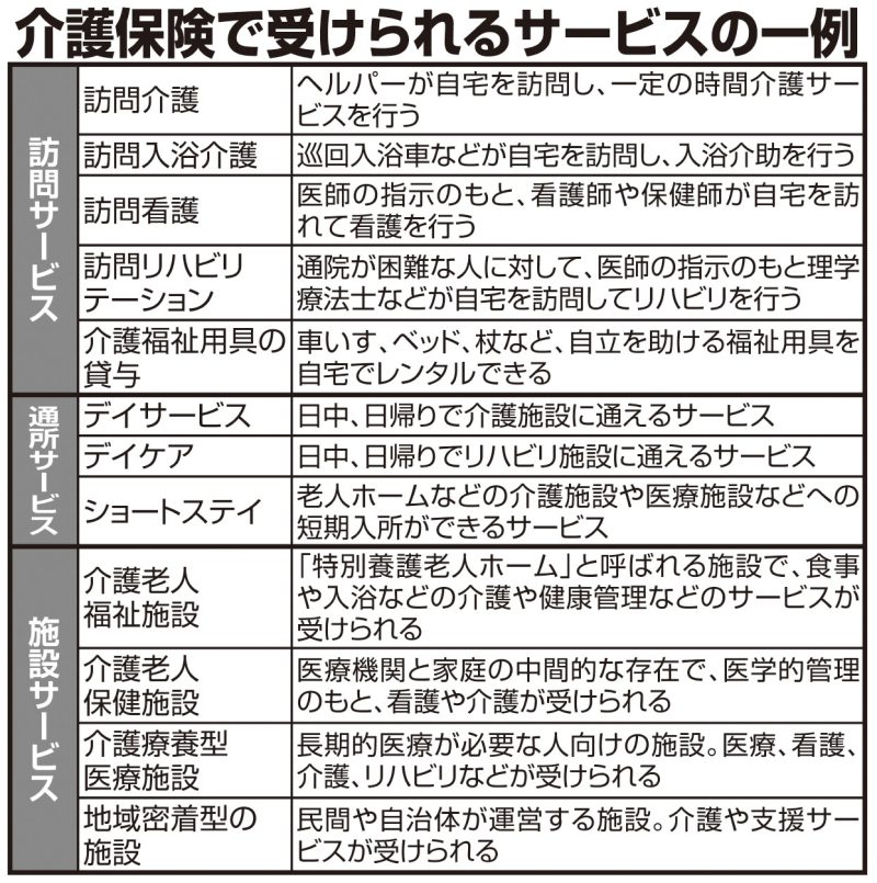 介護保険で受けられるサービスの一例