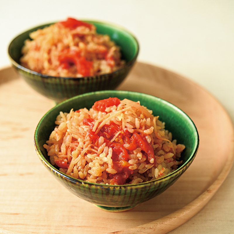 「トマトとしょうがの炊き込みご飯」