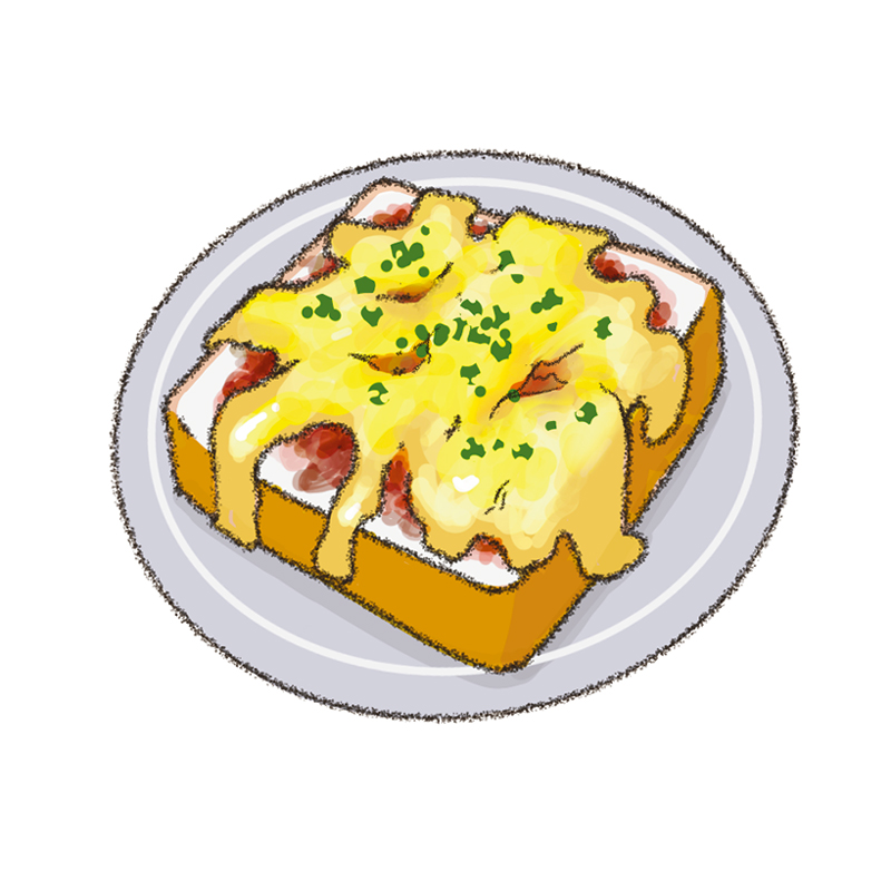 牛丼の素をアレンジした「プルコギ風ピザトースト」のイメージ（イラスト／いば さえみ）