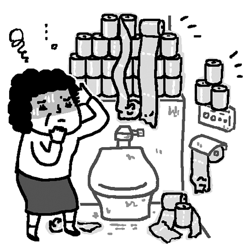 予備のトイレットペーパーが過度に置かれているトイレは要注意（イラスト／やまなかゆうこ）