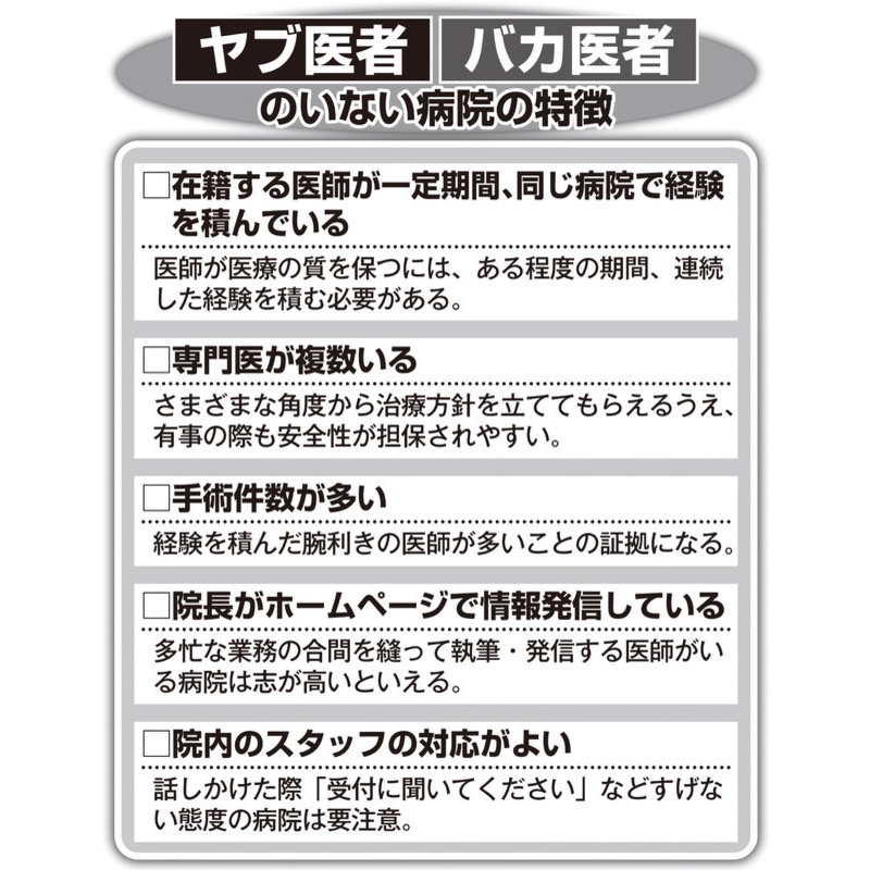 ヤブ医者のいない病院の5つの特徴