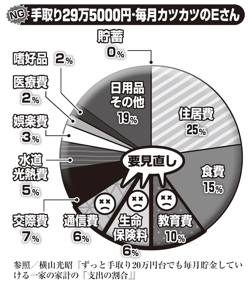 手取り月収29万5000円のEさんの支出のグラフ