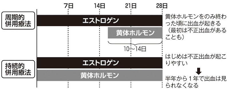 HRTには周期的併用療法と字ぞ気宇的併用療法がある