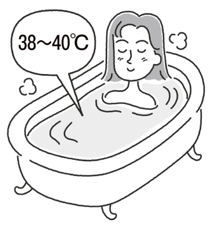 ぬるめの湯にゆっくりつかる。38～40℃が推奨温度（イラスト／喜多啓介）