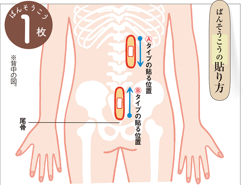 ばんそうこうの貼り方　※背中の図