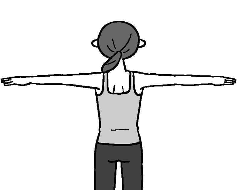 手の甲を上にして、両腕を真横に真っすぐ伸ばす女性のイラスト