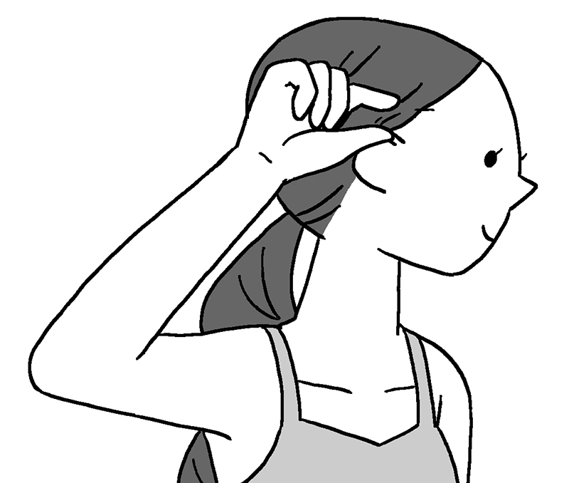 こめかみをほぐしている女性のイラスト