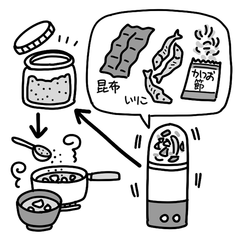 あらかじめ粉末にしておくと無駄がない（イラスト／うえだのぶ）