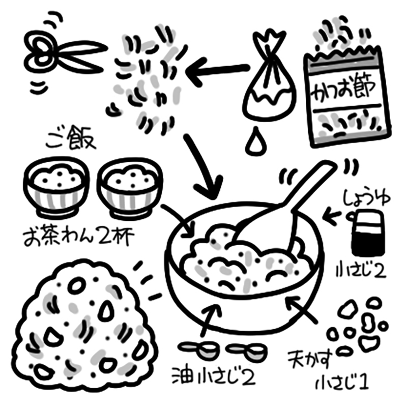 だしがら入りおにぎり（イラスト／うえだのぶ）