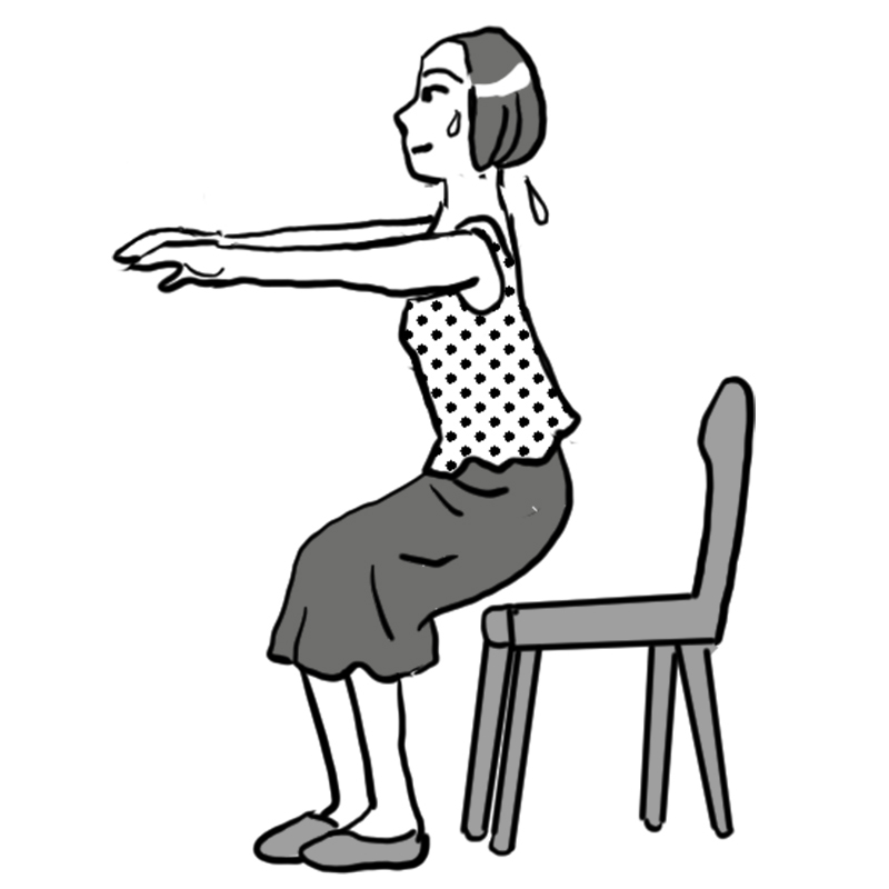 椅子スクワットで下半身の筋力アップ（イラスト／飛鳥幸子）