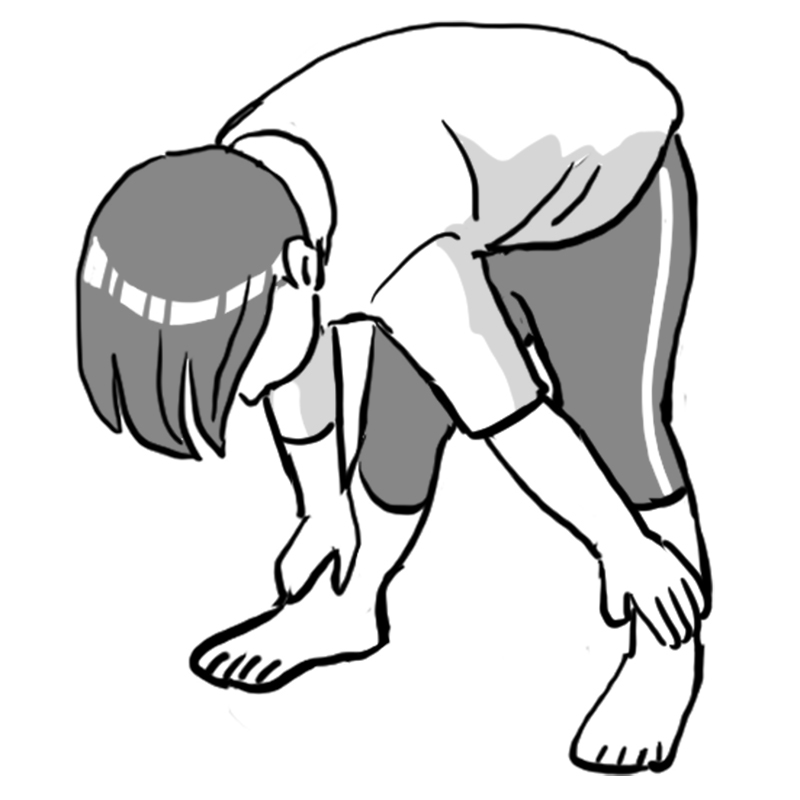 太ももの裏とふくらはぎをストレッチ（イラスト／飛鳥幸子）