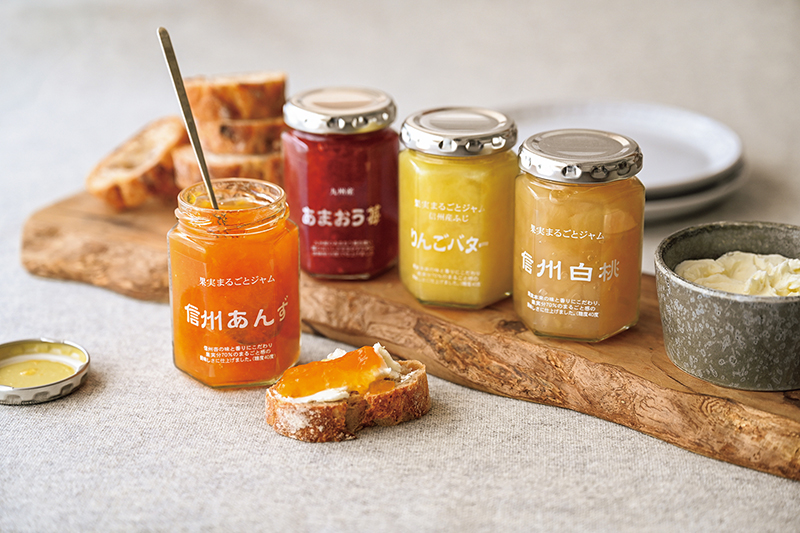 『信州あんず』『あまおう苺』『ふじりんごバター』『信州白桃』（各約150g 4本セット 1911円）