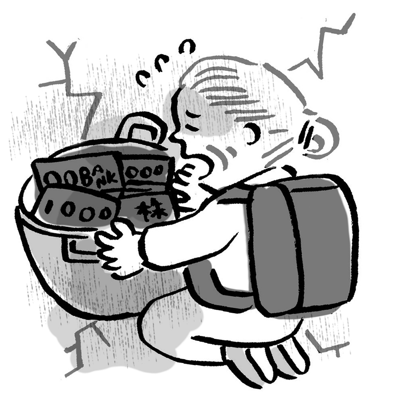 災害の避難で…（イラスト／はまさきはるこ）