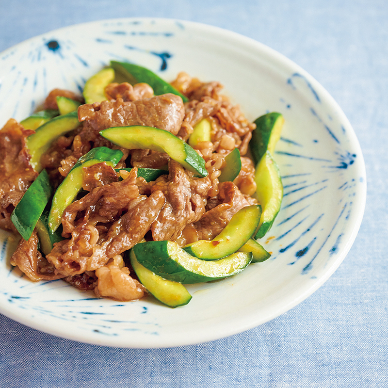 「塩もみきゅうりと牛肉の炒め物」