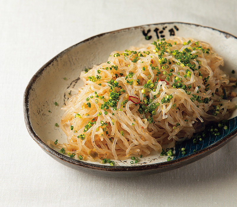 「しらたきとザーサイのペペロンチーノ」