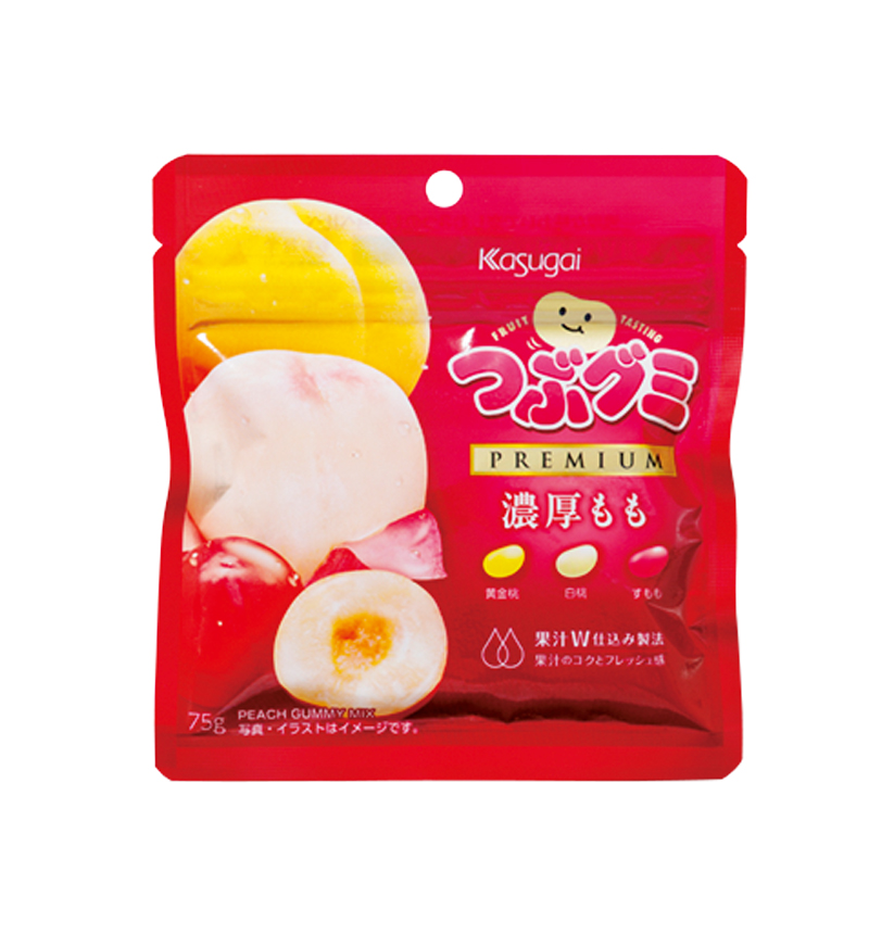 「つぶグミPREMIUM濃厚もも」（春日井製菓）
