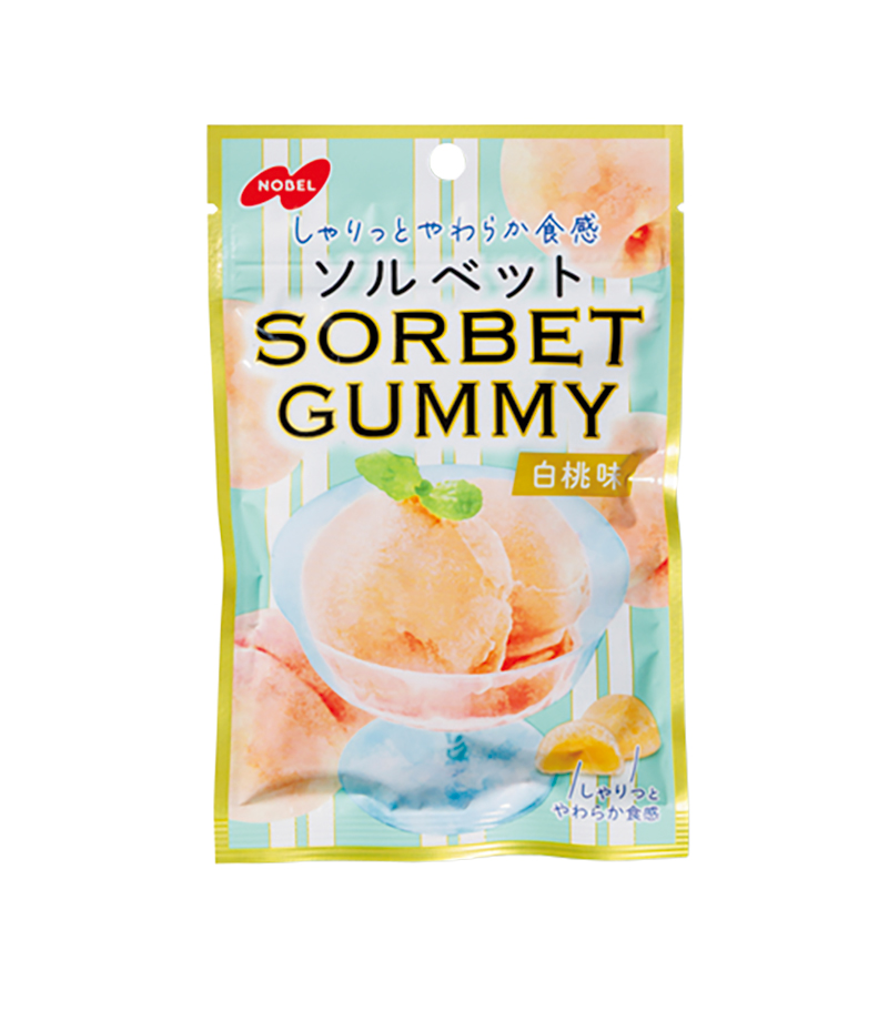 ●「ソルベットグミ 白桃味」（ノーベル）132円