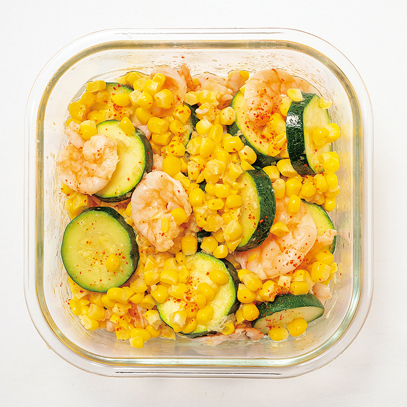 「夏野菜とえびのジンジャーソース」