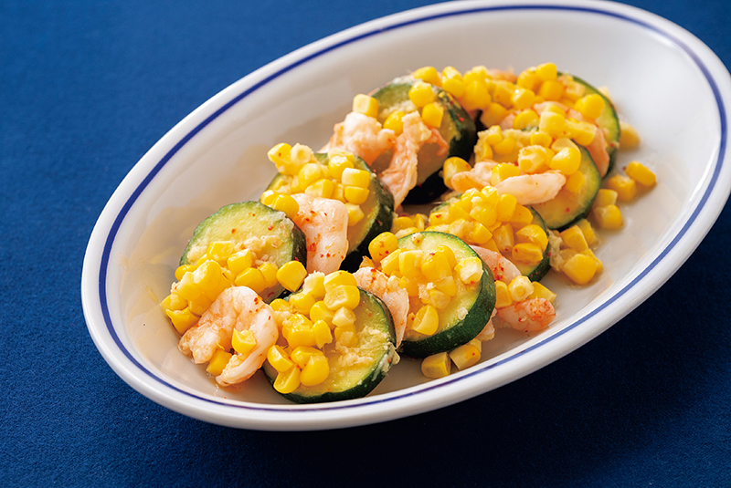 「夏野菜とえびのジンジャーソース」