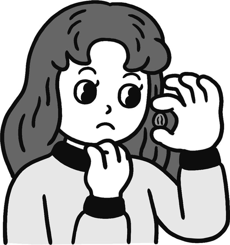 レーズンを見つめる女性のイラスト